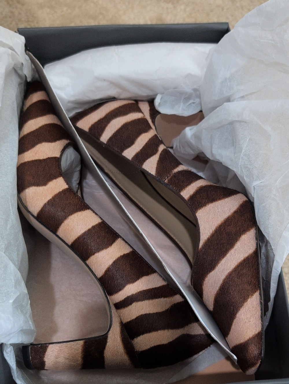 NWT Ann Taylor Zebra Haircalf Leather Blade Heel